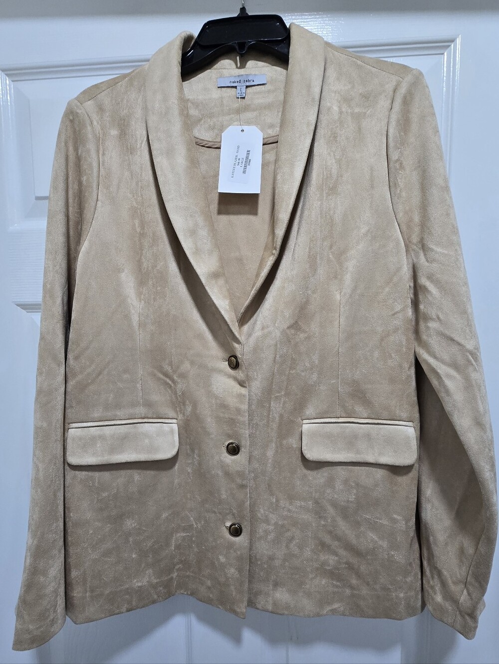 NWT Naked Zebra Kaylee Blazer Sand Faux Suede Jacket Shawl Collar Pockets Large
